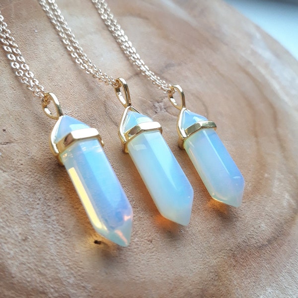 Opalite pendant, Long Gold Opalite Necklace, Opalite Crystal Jewelry, Healing Crystals and Stones Jewelry, Boho Jewelry, Gemstone Necklace.