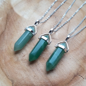 Green Aventurine Crystal Necklace, Stainless Steel Chain, Chakra Jewelry