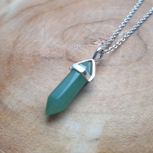 Small Green Aventurine Crystal Pendant Necklace, Stainless Steel Chain