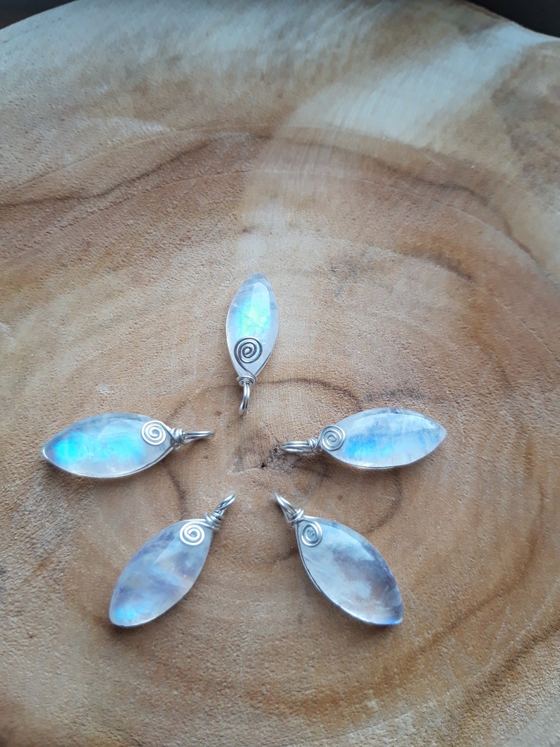 Moonstone Pendant Dainty Moonstone Necklace Silver Wire Wrap Crystal Necklace. Rainbow Moonstone Jewelry Blue Flash Moonstone