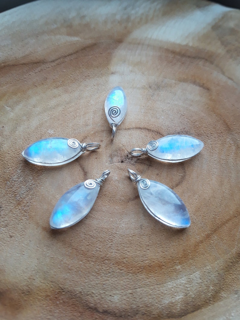 Moonstone Pendant Dainty Moonstone Necklace Silver Wire Wrap Crystal Necklace. Rainbow Moonstone Jewelry Blue Flash Moonstone