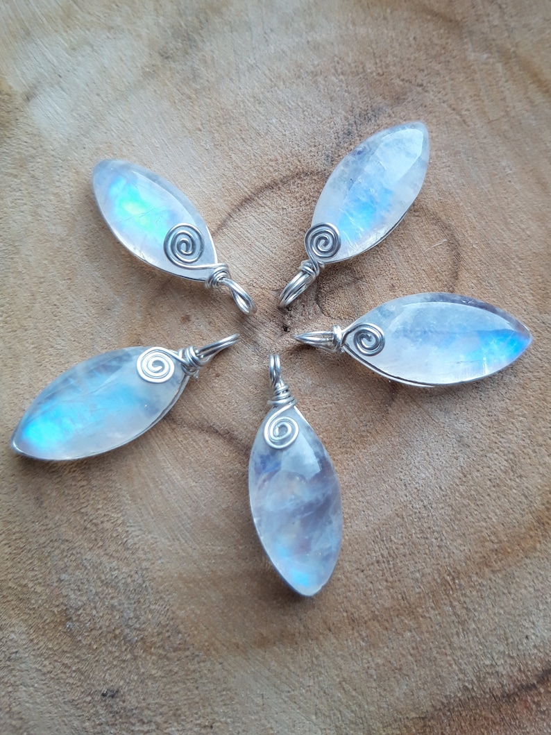 Moonstone Pendant Dainty Moonstone Necklace Silver Wire Wrap Crystal Necklace. Rainbow Moonstone Jewelry Blue Flash Moonstone