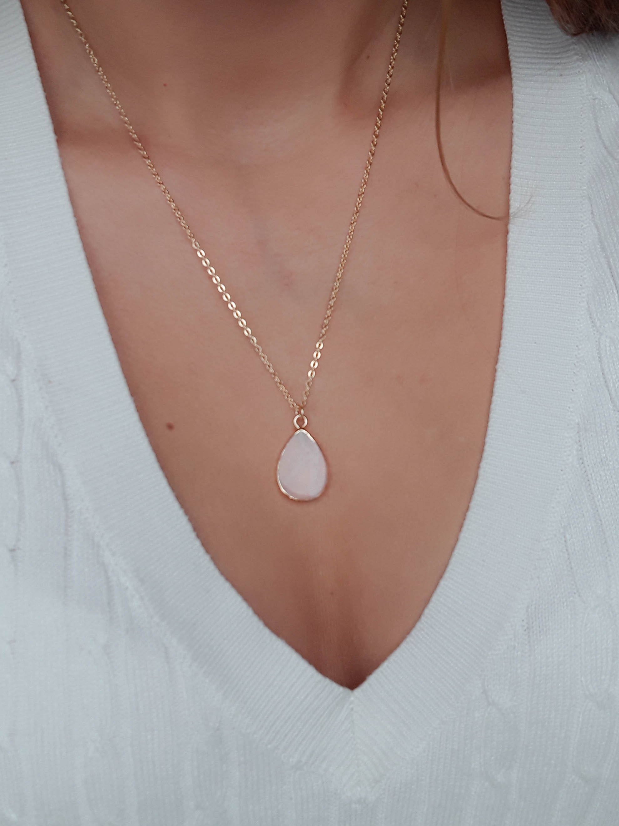 ネックレス・ペンダント VINTAGE HOLLYWOOD Crystal Rose Necklace 4BFK505 Rose Quartz Necklace Gold, Rose Quartz Crystal Pendant