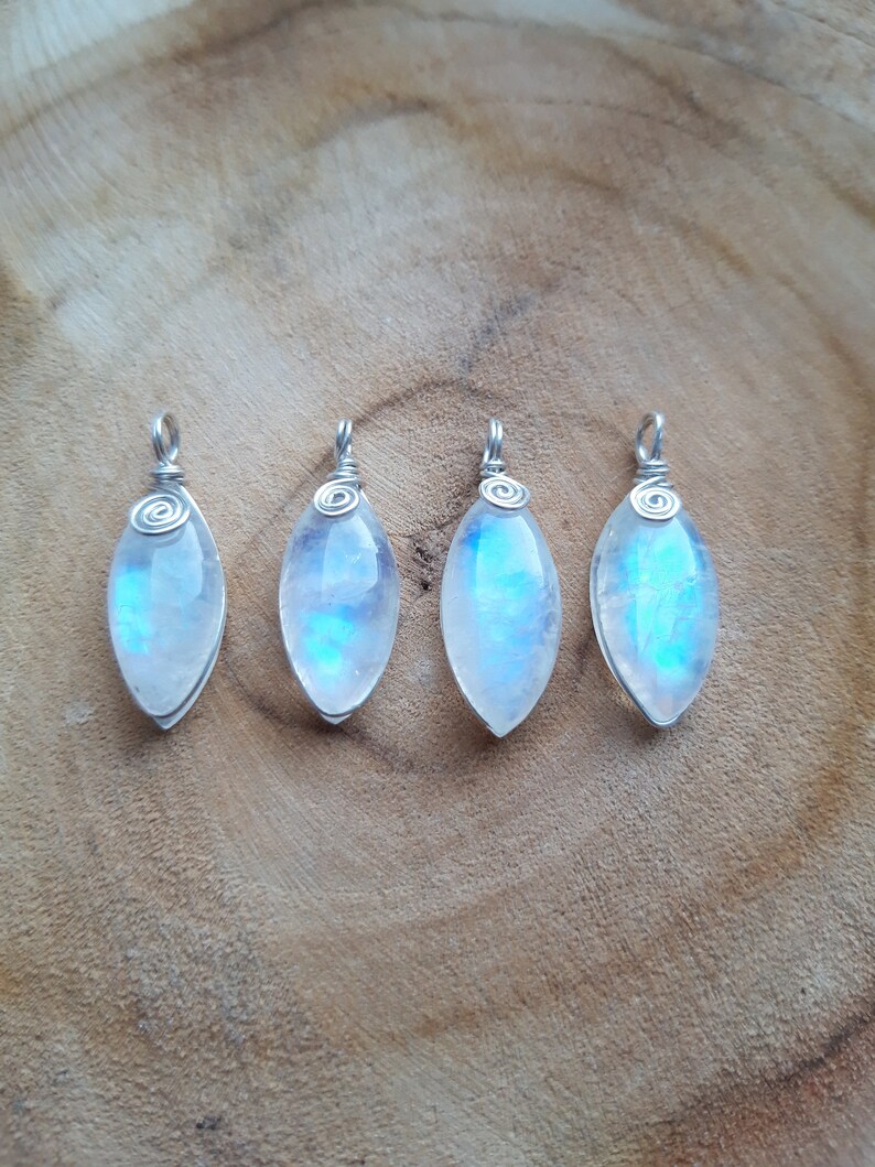 Moonstone Pendant Dainty Moonstone Necklace Silver Wire Wrap Crystal Necklace. Rainbow Moonstone Jewelry Blue Flash Moonstone