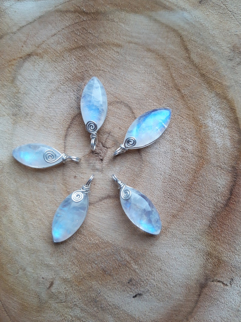Moonstone Pendant Dainty Moonstone Necklace Silver Wire Wrap Crystal Necklace. Rainbow Moonstone Jewelry Blue Flash Moonstone