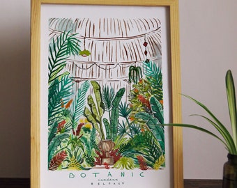 Belfast Botanic Gardens, Co. Down Northern Ireland. Art Print, Mixed media Illustration