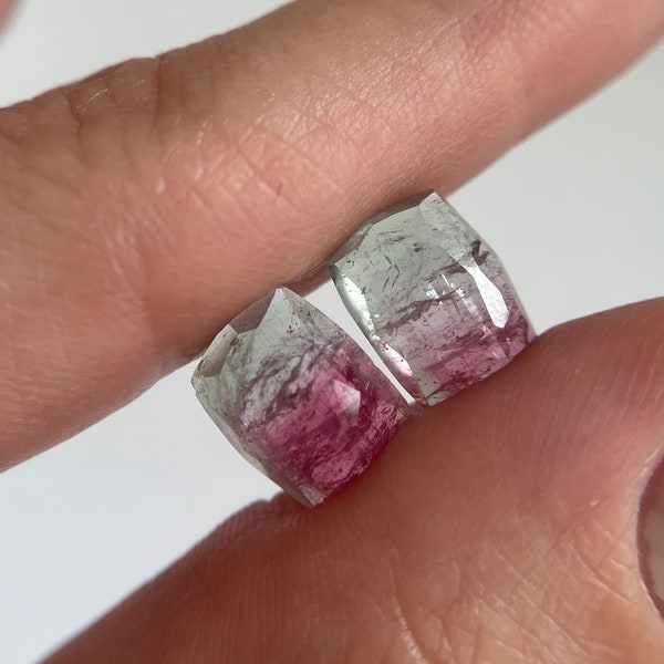 Natural faceted bicolor watermelon tourmaline cabochon lot