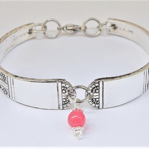 Spoon Handle Jewelry Vintage Spoon Bracelet Silverware Jewelry Unique Upcycled Jewelry &quot;Royal York&quot; Year 1937 OPTIONAL Pink Jade Charm