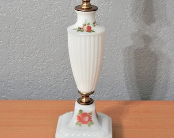 Art Deco Milk Glass Boudoir Lamp: Hand-Painted Red Roses, REWIRED