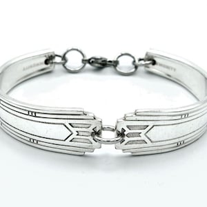Unique Silver Plated Unisex Spoon Bracelet Silverware Handle Jewelry Art Deco Jewelry &quot;Medality&quot; Year 1932 Repurposed Flatware