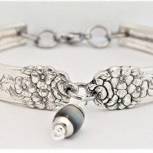 June Birthday Flower Roses Spoon Handle Bracelet 15th Anniversary Flower Authentic Vintage Jewelry &quot;Moss Rose&quot; Year 1949 OPTIONAL Mood Charm