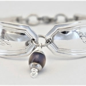 Monogram Initial Letter &quot;H&quot; Vintage Spoon Bracelet Authentic Silverware Bracelet Jewelry Optional Mood Charm &quot;Clinton&quot; Year 1919
