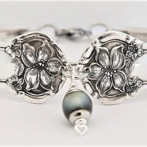 Spoon Handle Bracelet Upcycled Antique Silverware Jewelry Optional Mood Charm &quot;Orange Blossom&quot; Year 1910 Unique Jewelry