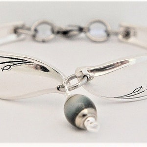 Vintage Spoon Bracelet Authentic Silverware Jewelry 5th Anniversary Gift Flatware Handle Jewelry &quot;Spring Time&quot; Year 1957 OPTIONAL Mood Charm