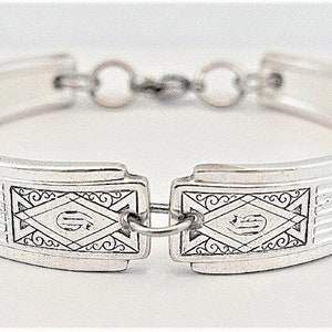 Art Deco Silverware Bracelet Personalized &quot;G&quot; Initial Spoon Bracelet Casino Las Vegas Poker Playing Card Diamonds &quot;Noblesse&quot; Year 1930