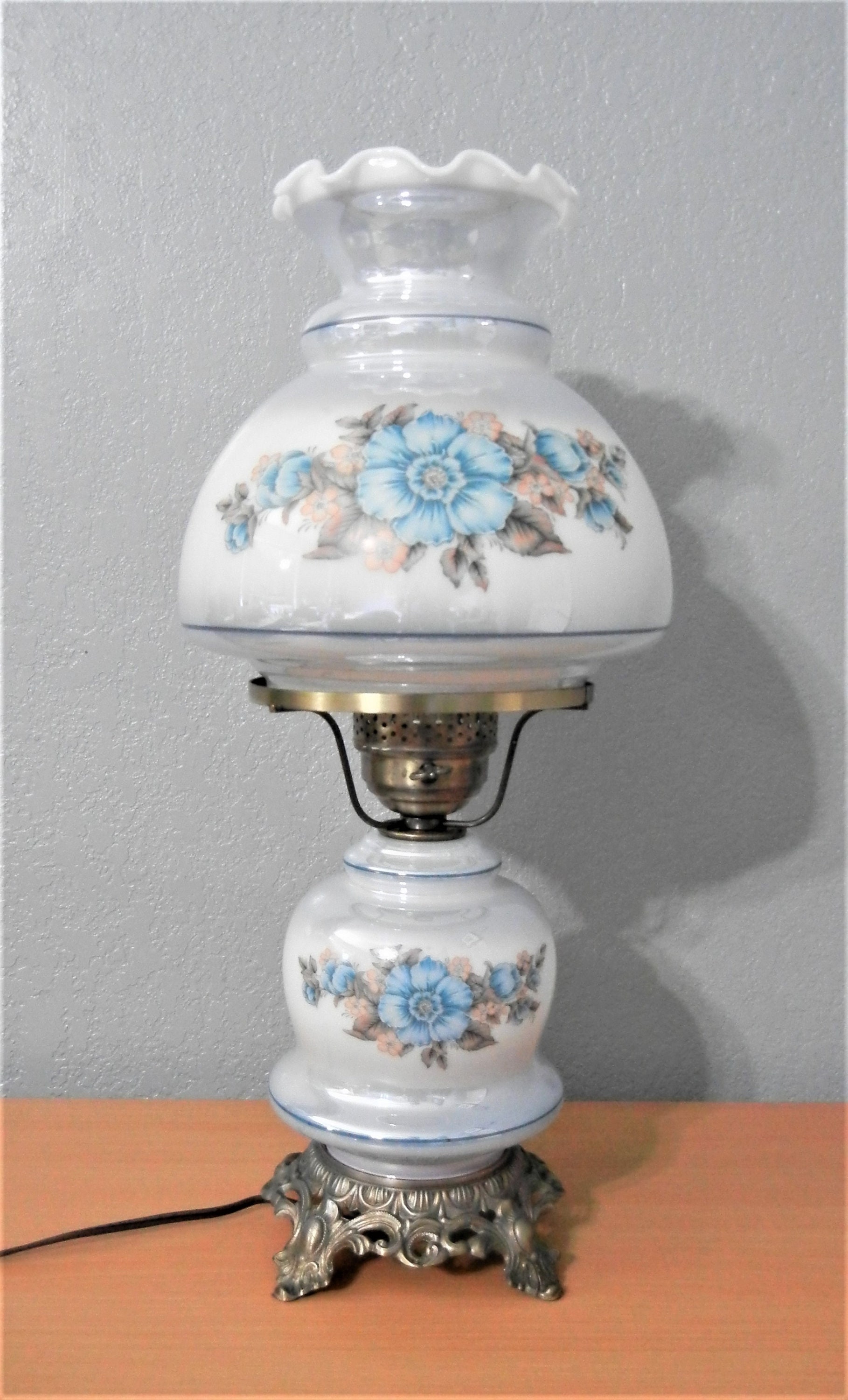 Blue floral hurricane lamp online