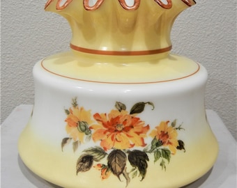 Flaws, Vintage Milk Glass, Floral Hurricane Lamp Shade - Yellow & White  (6.75" Fitter)