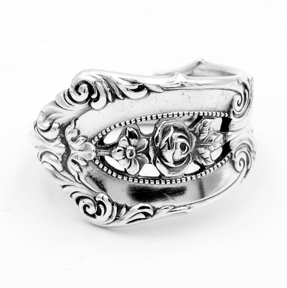 Rose Sterling Silver Spoon Ring Band Authentic Vintage Etsy