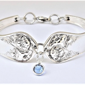 September Birthday Birthflower Morning Glory Spoon Bracelet 11th Anniversary &quot;Wild Wood II&quot; Year 1908 OPTIONAL Swarovski Birthstone Charm