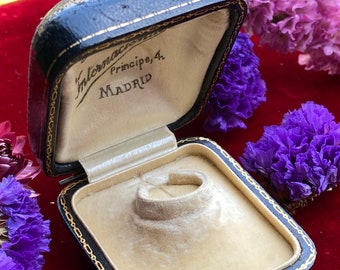 Caja de anillos de cuero vintage, almacenamiento de exhibición de joyas vintage, caja de terciopelo español