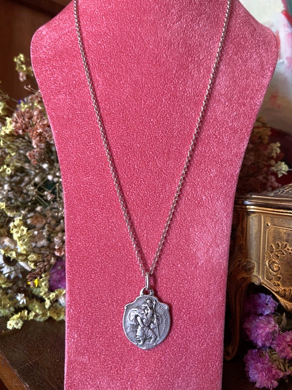 Antique French Saint Christopher Medal Pendant, C… - image 3