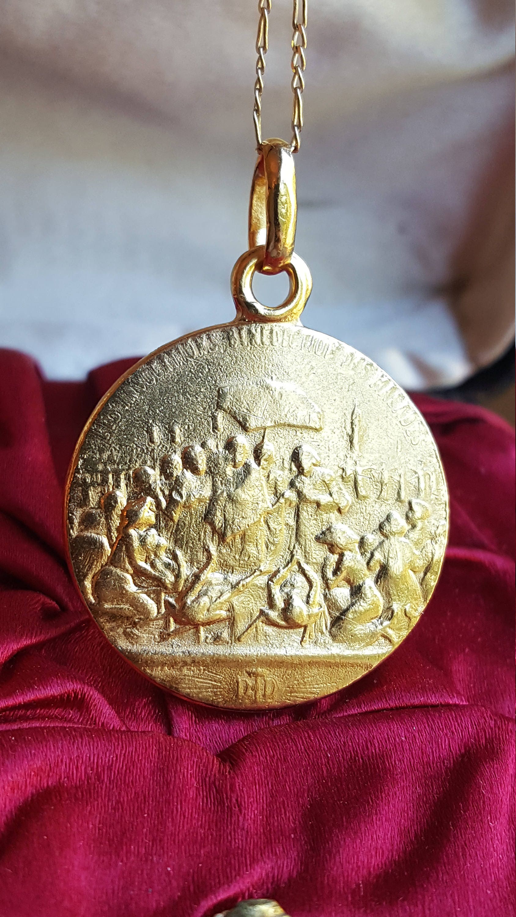 18K Gold Plated Lourdes Eucharist Congress Medal Pendant Art Nouveau ...