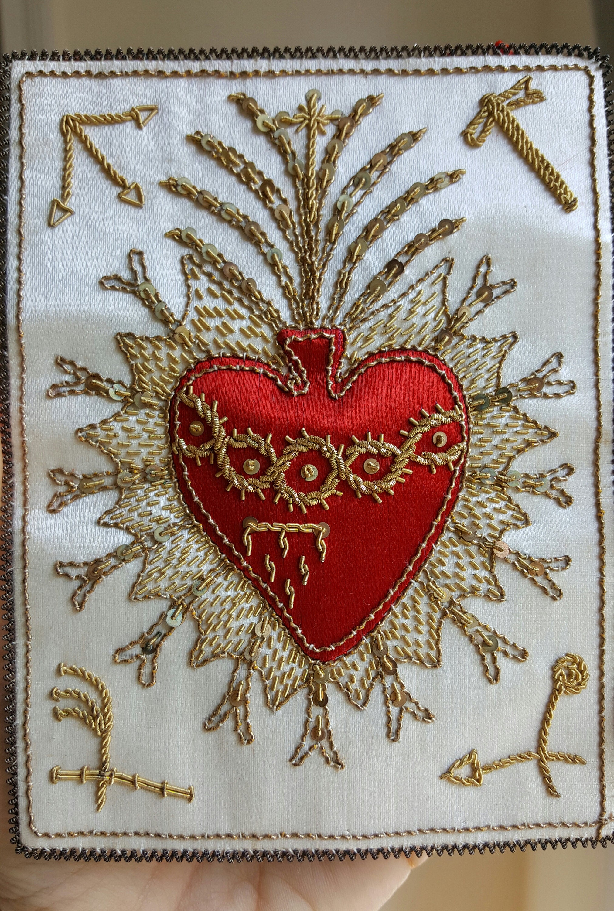 Vintage French Sacred Heart Embroidered Scapular Catholic Art Religious