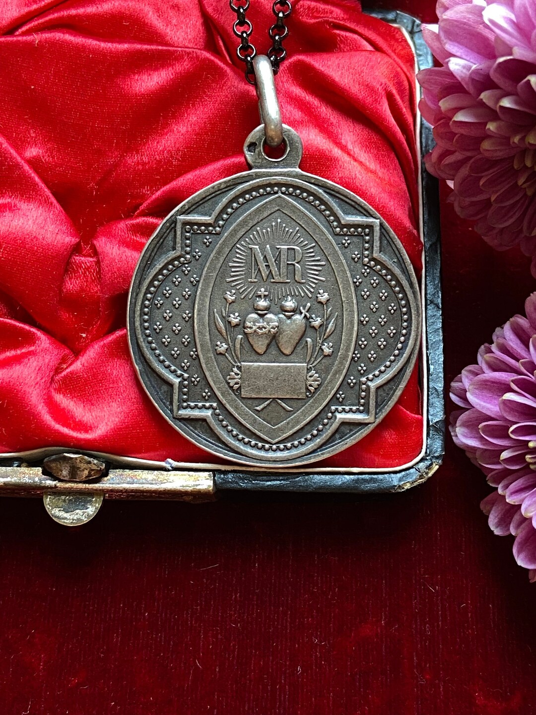 french-holy-hearts-medal-pendant-blessed-mother-virgin-mary-etsy
