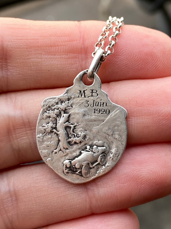 Antique French Saint Christopher Medal Pendant, C… - image 5
