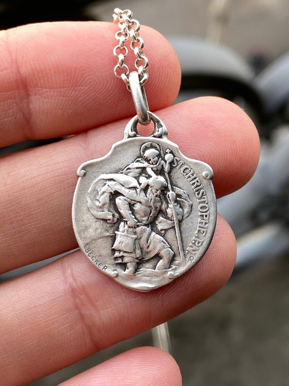 Antique French Saint Christopher Medal Pendant, C… - image 4