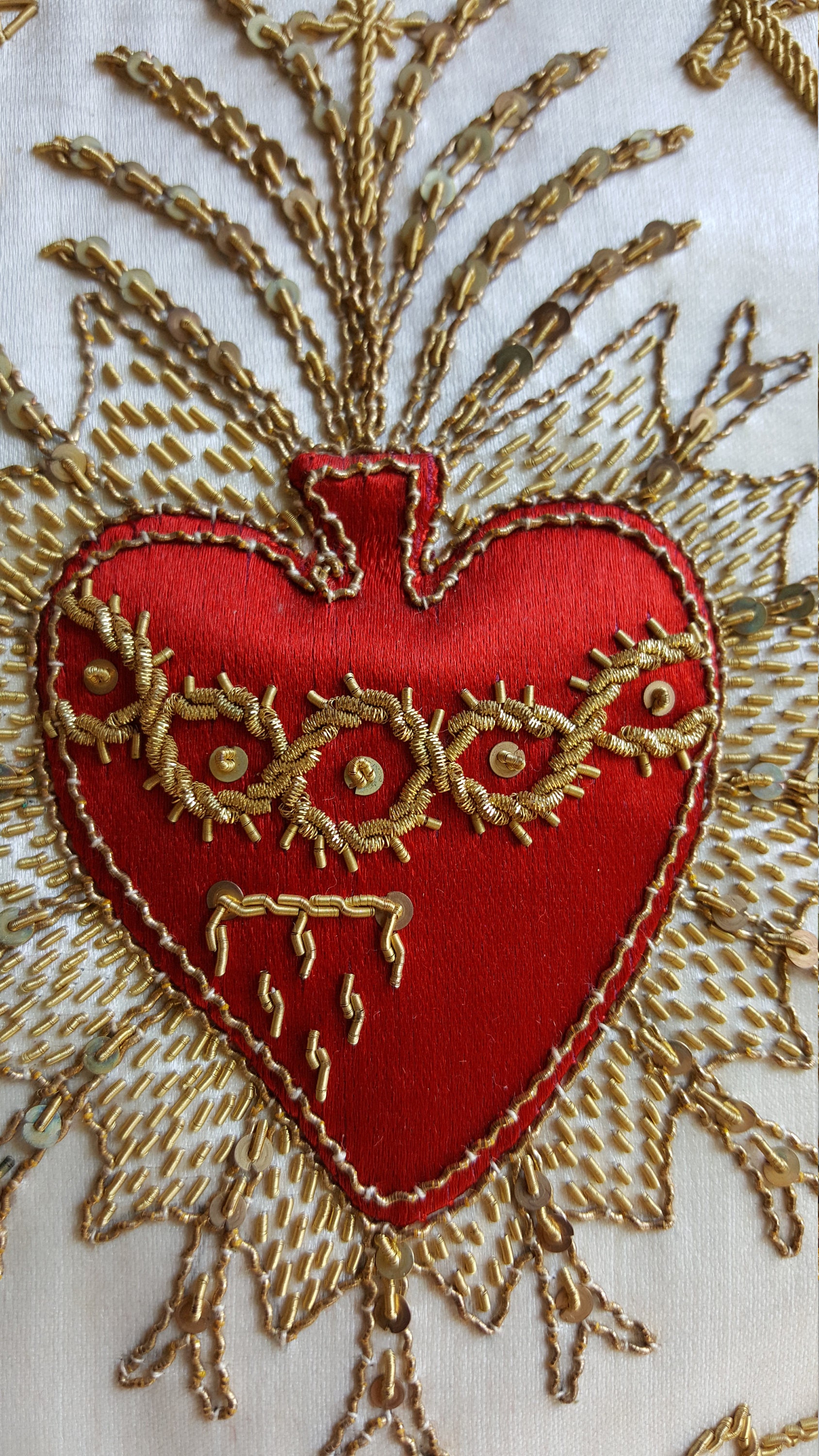 Vintage French Sacred Heart Embroidered Scapular Catholic Art Religious Art Catholic Gift