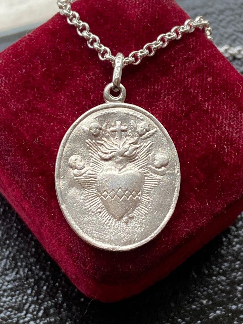 Sacred Heart Medal Necklace Sterling Silver Catholic Jewelry Etsy
