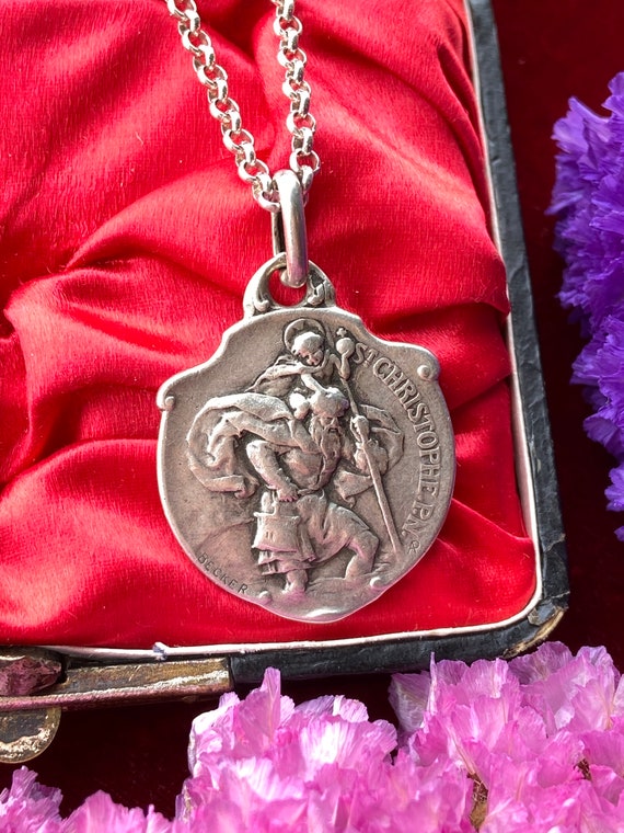 Antique French Saint Christopher Medal Pendant, C… - image 1