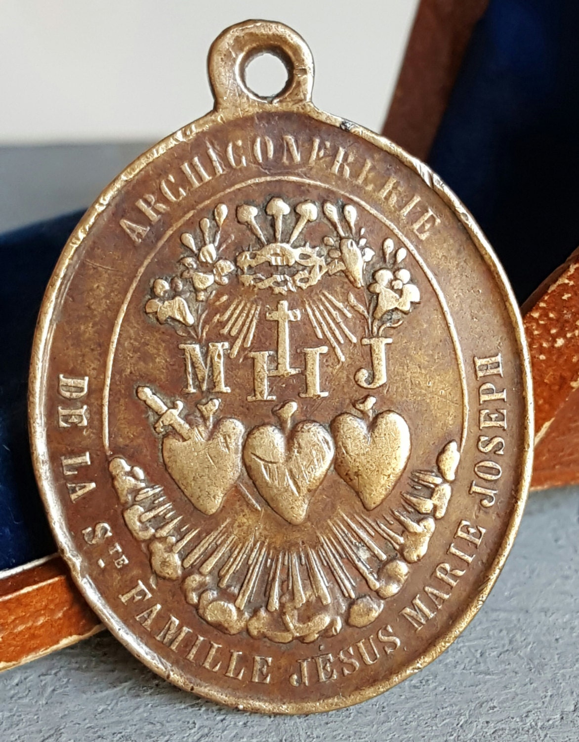 Vintage French Holy Family Medal Pendant Jewelry Catholic Jewelry