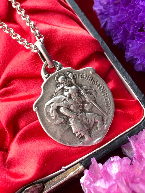 Antique French Saint Christopher Medal Pendant, C… - image 7