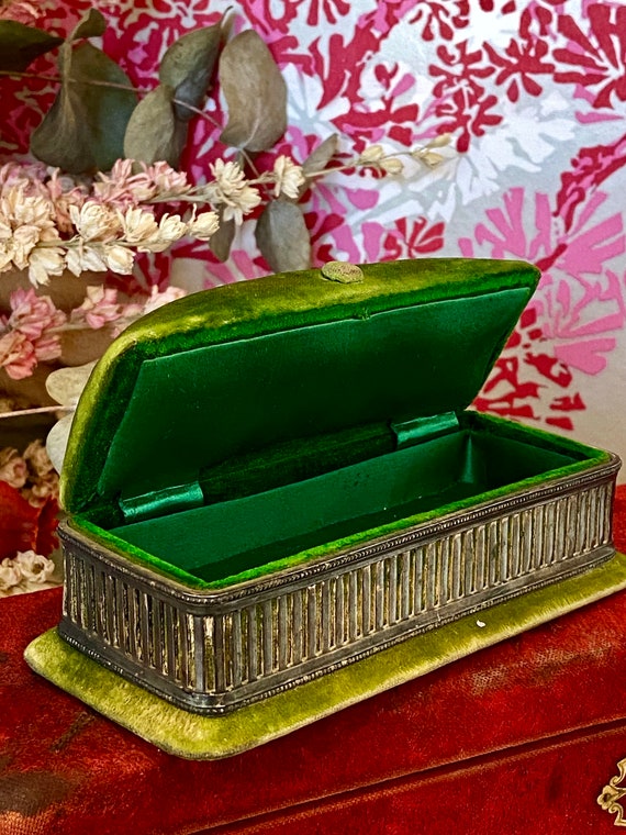French Jewelry Box, Antique Velvet Trinket Storag… - image 1