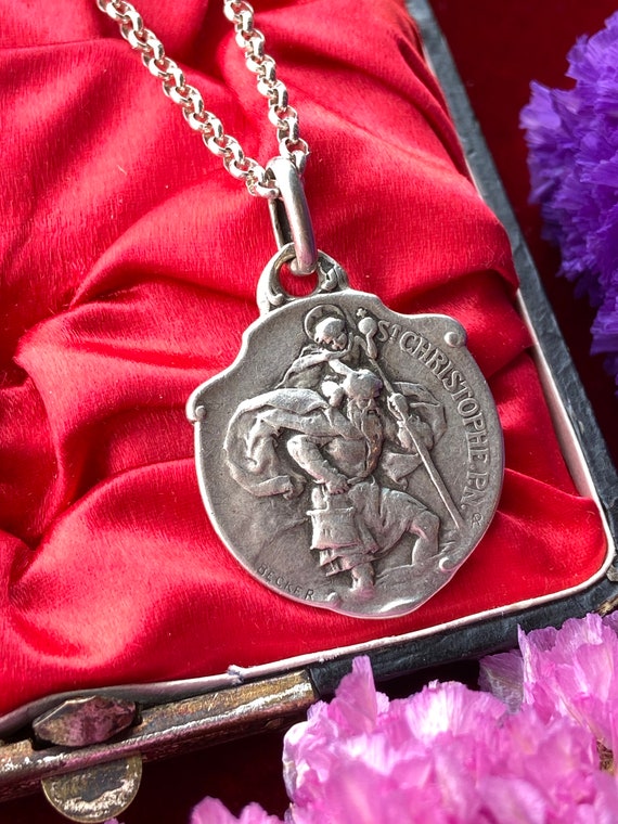 Antique French Saint Christopher Medal Pendant, C… - image 6