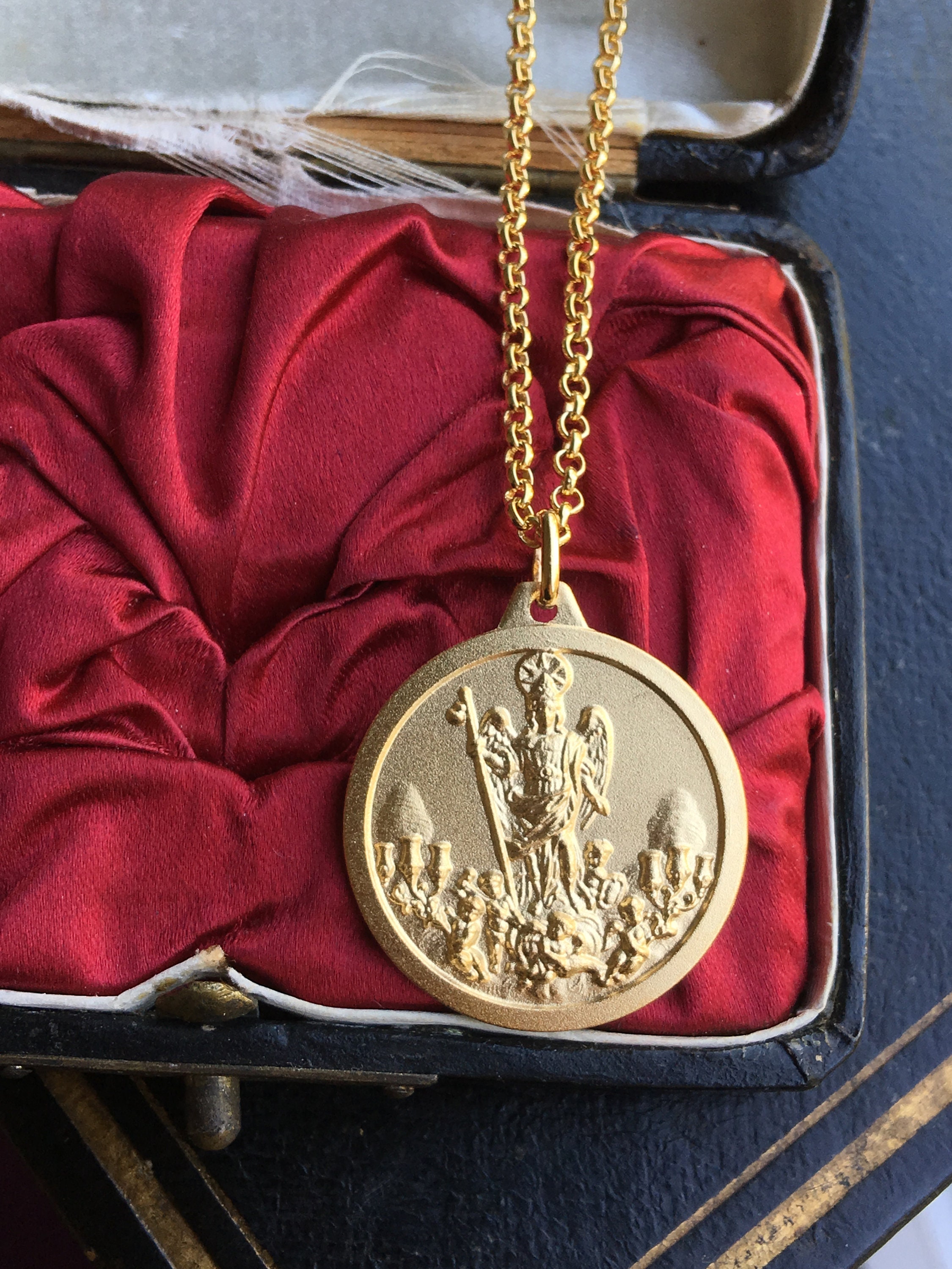 Guardian Angel Necklace, Saint Raphael, 18K Gold Plated Silver