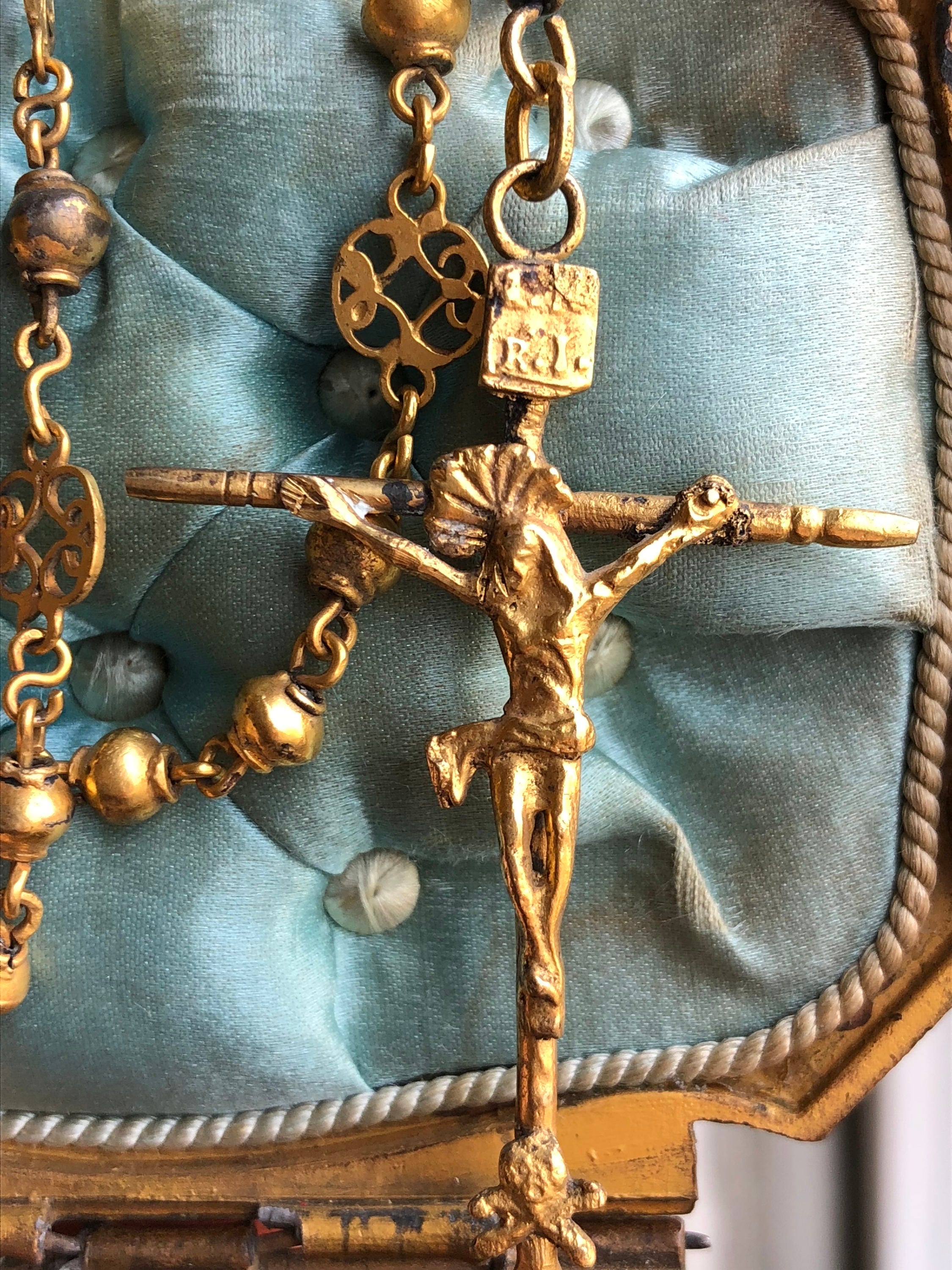 Antique Rosary Necklace 18K Gold Plated Silver Spanish Vintage Catholic