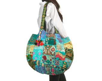 Hippie Bag, Large Shoulder Bag, Beach Bag, Banjara Bag, Blue Large Tote, Boho Bag, Tribal Bag