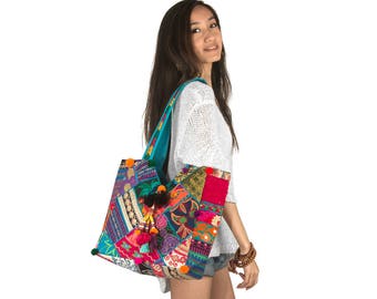 Colorful Shoulder Bag, Hippie Bag, Beach Bag, Large Tote, Canvas Bag, Gift For Her, Women Purse