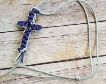 Cross necklace, paracord necklace,  communion gift,  baptism gift, purple and grey necklace, gift for her