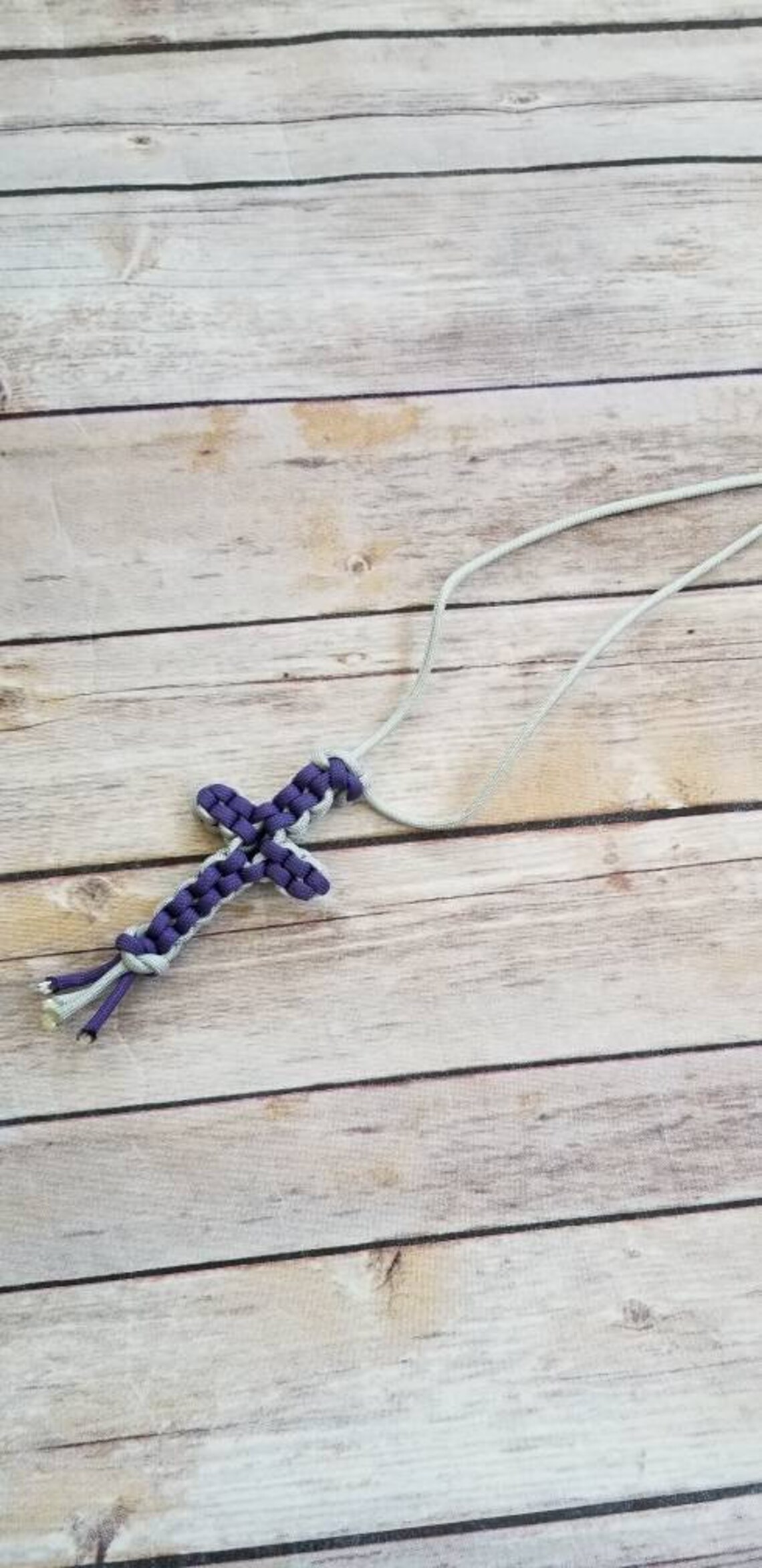 Cross Necklace, Paracord Necklace, Communion Gift, Baptism Gift, Purple and Grey Necklace, Gift
