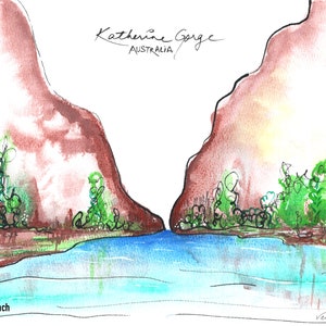 Paisajes australianos Katherine Gorge abstracto minimalista línea fina impresión giclee impresión / arte australiano / australiana