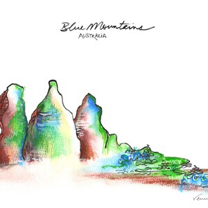 Australische Landschaften Blue Mountains Drei Schwestern abstrakt minimalistisch Fine Line Print Giclée-Druck | Kunst aus Australien | australien