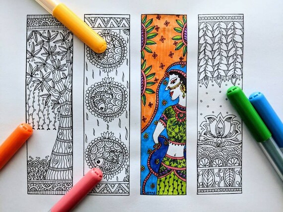 unique coloring bookmarkpeacock animal floral printable etsy australia