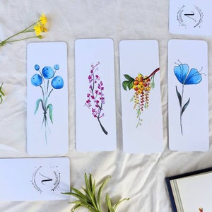 Bookmarks Set of 4, Handmade Watercolor Bookmark Print, Unique Artwork pagemakers, Floral art, booklovers, cherry blossom, floral bookmark