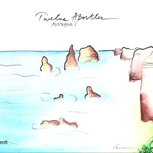 Paisajes australianos Doce apóstoles abstracto minimalista fine line art print giclee print / australian art / australiana