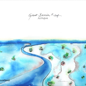 Paisajes australianos Gran Barrera de Coral abstracto minimalista línea fina impresión giclee impresión / arte australiano / australiana