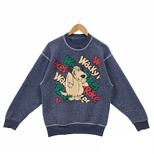 Vintage 90s Muttley Sweatshirt Reversible Muttley Sweater Muttley Crewneck Pullover Wacky Races Hanna Barbera Cartoon Muttley Print Blue M